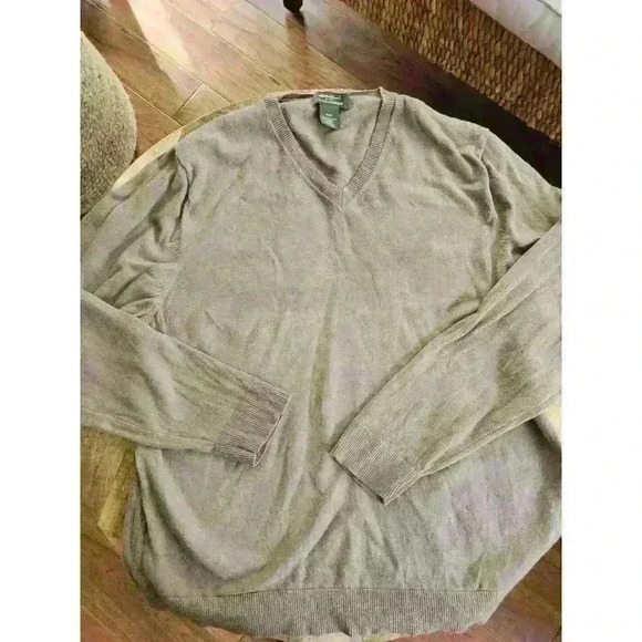 Eddie Bauer Cotton Cashmere Sweater Mens XL Long Sleeve V Neck Lightweight Brown - Picture 1 of 7